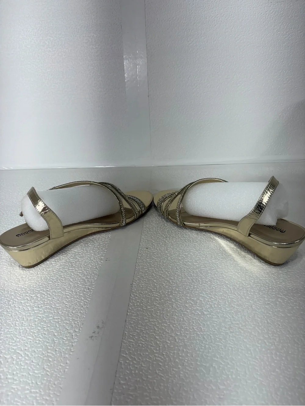 MARELLA Metallic Gold Rhinestone Strappy Sandals s277